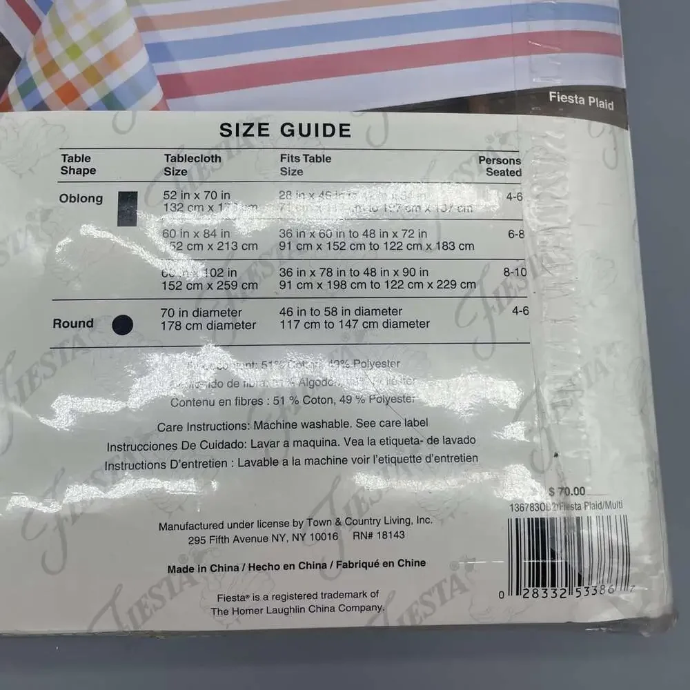 NOS Vintage Fiesta Tablecloth 60 x 102 Oblong Plaid Deadstock NIP